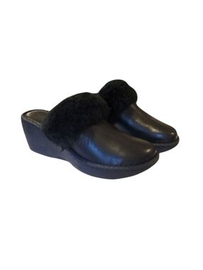 Born Black Leather Shearling-Trimmed Mule Clog